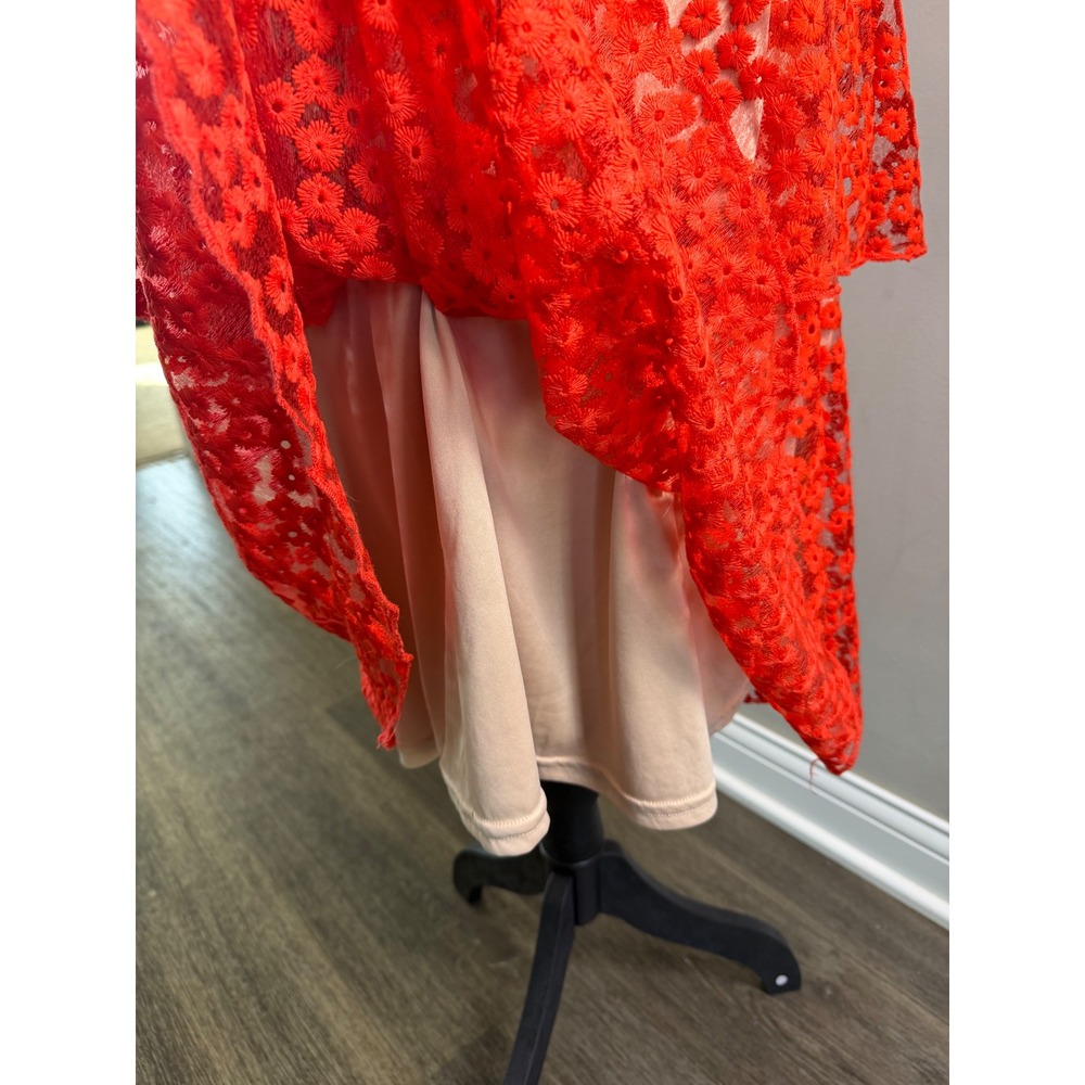 Lulus Someday Swoon Red Floral Embroidered Tiered Midi Dress Ruffle Strap Size M - Picture 8 of 8